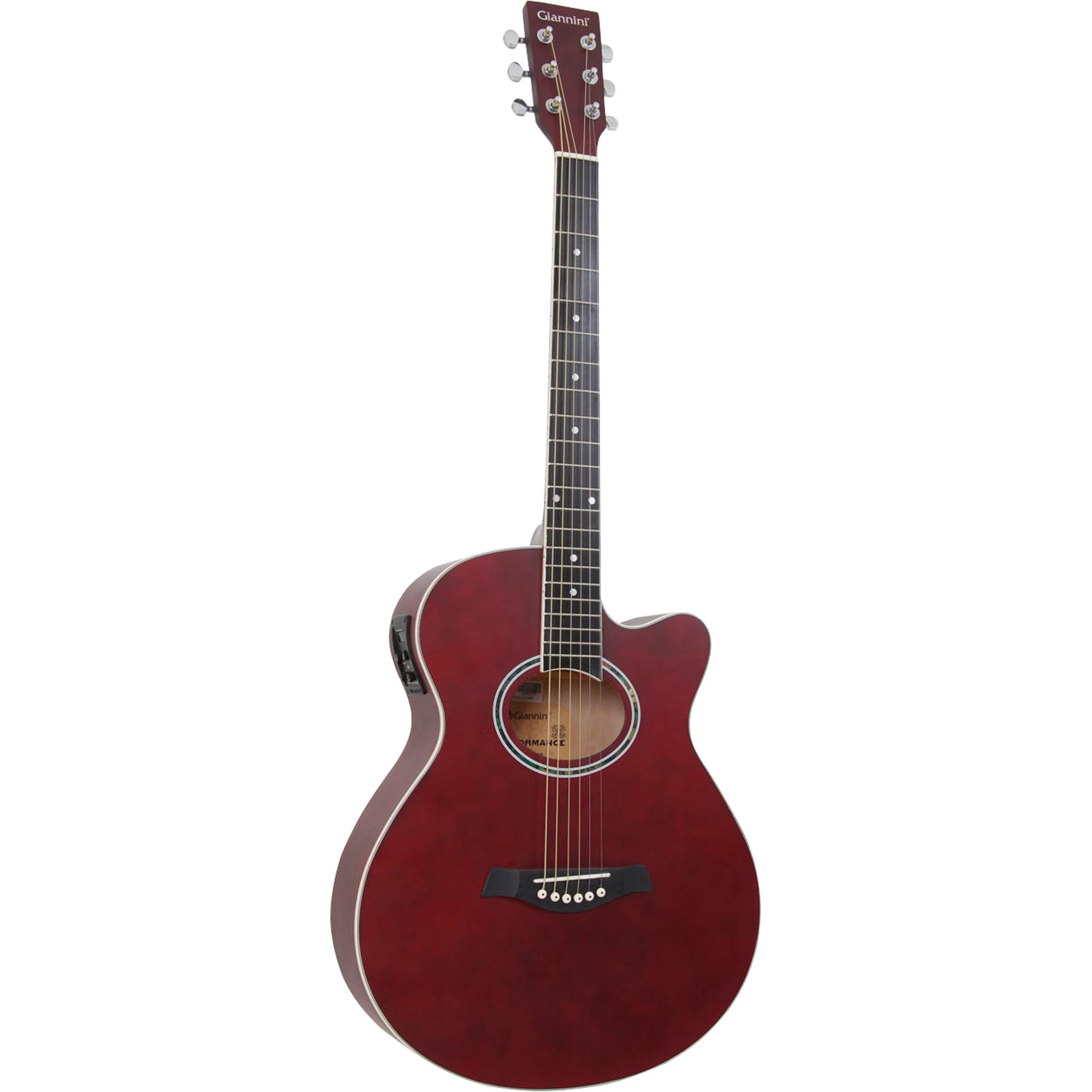 Violão Eletroacústico Mini Jumbo Cutaway Aço Gsf-1r Ceq Vinho Fosco Giannini 