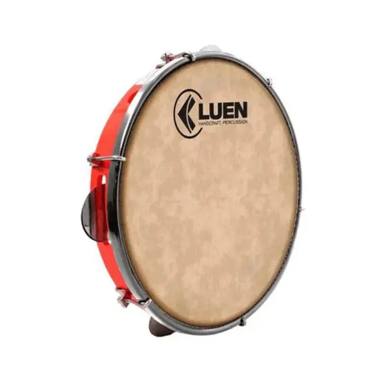 Pandeiro 10" Luen Pele Animal Aro Inox 6 Afinações Vermelho 