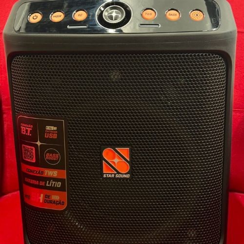 Caixa Ativa Star Sound Kub 8” 80w Com Bateria, Tws, Bass Boost e Led 