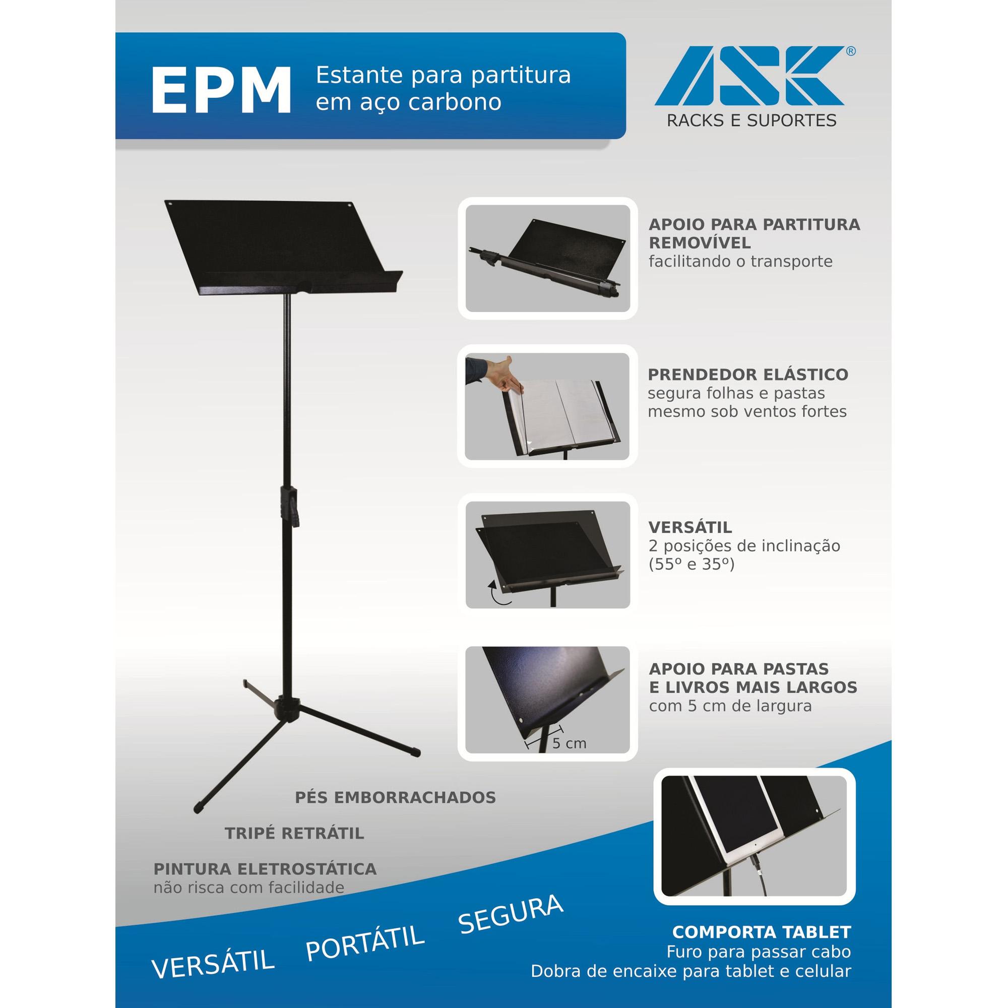 Suporte Para Partitura Epm Maestro Preto Ask 