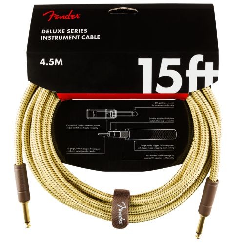 Cabo Fender Deluxe Series Tweed 15 ft P10 Reto/reto Para Guitarra e Baixo 