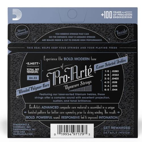 Encordoamento Violão Nylon D'addario Ej45tt Pro-arté Dynacore Titanium Tensão Normal 