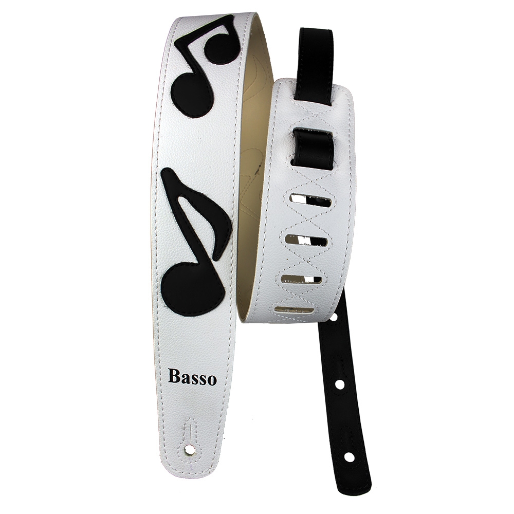 Correia Basso Straps Srv Branco Com Notas Musicais Pretas 