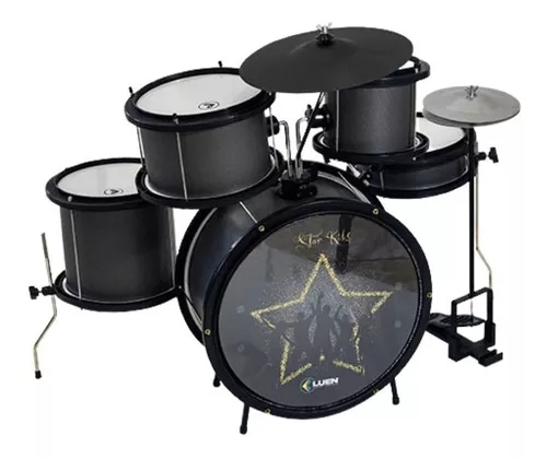 Bateria Infantil Luen Star Kids Preta Completa 