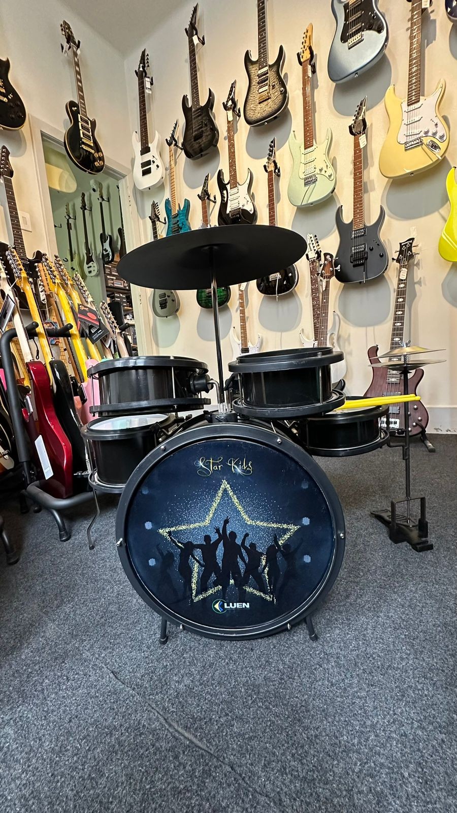Bateria Infantil Luen Star Kids Preta Completa 