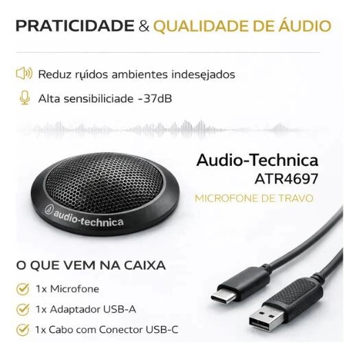 Microfone Condensador Audio-technica Atr4697-usb Omnidirecional de Mesa Para Reunião e Conferência 