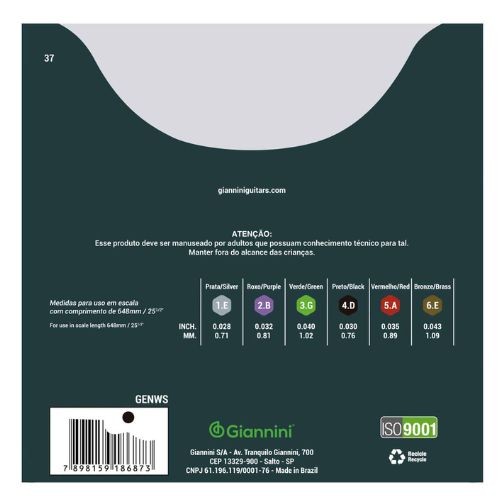 Encordoamento Giannini Genws Mpb Violão Nylon Cristal Prata Tensão Média 