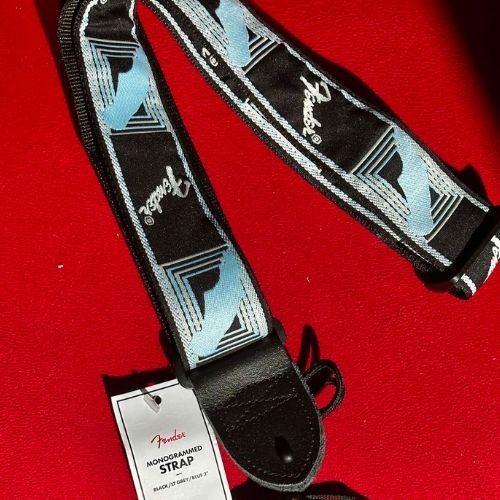 Correia Fender Monogrammed Strap Black Light Grey Blue 2” Para Guitarra Baixo e Violão 