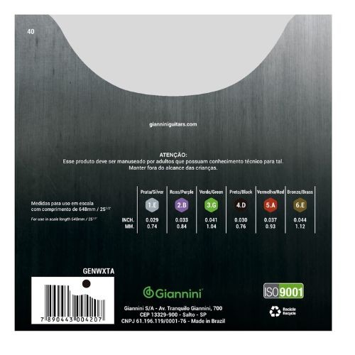 Encordoamento Giannini Titanium Genwxta Para Violão Nylon – Extra Pesada 