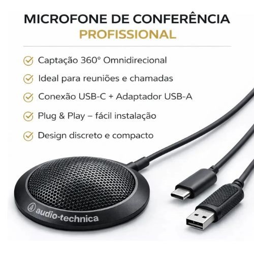 Microfone Condensador Audio-technica Atr4697-usb Omnidirecional de Mesa Para Reunião e Conferência 