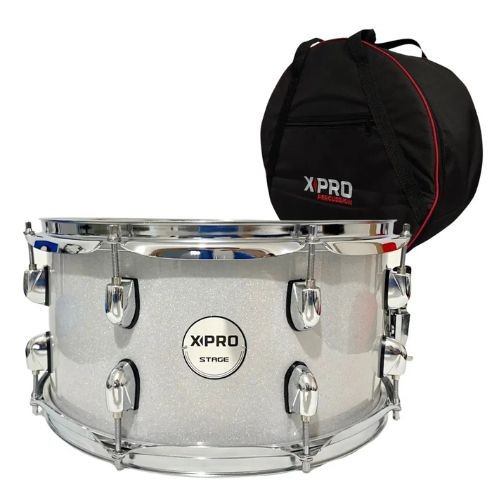 Caixa de Bateria X-pro Stage 14x7 Silver Sparkle Com Pele Evans g1 