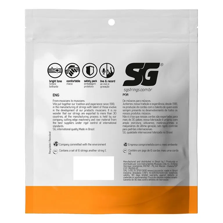 Encordoamento sg 010 Aço Bronze 85/15 Para Violão 12 Cordas 