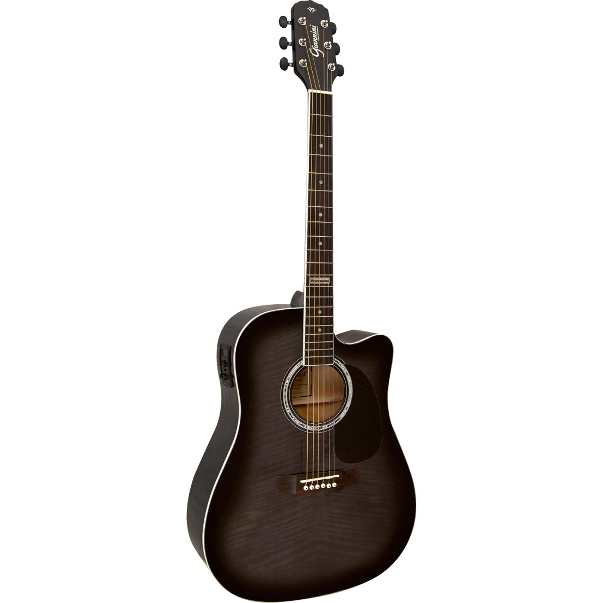 Violão Eletroacústico Dreadnought Folk Cutaway Aço Gf-1d Ceq Translucent Black Giannini 