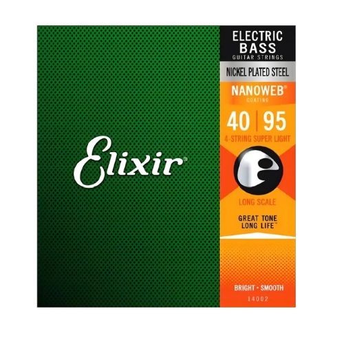 Encordoamento Elixir Nanoweb 040 Super Light Long Scale Para Baixo 4 Cordas 