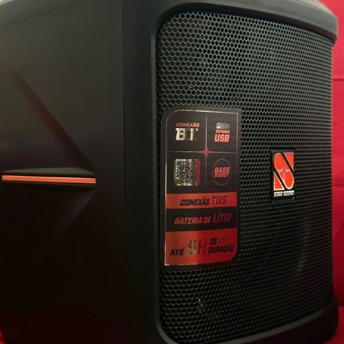 Caixa Ativa Star Sound Kub 8” 80w Com Bateria, Tws, Bass Boost e Led 