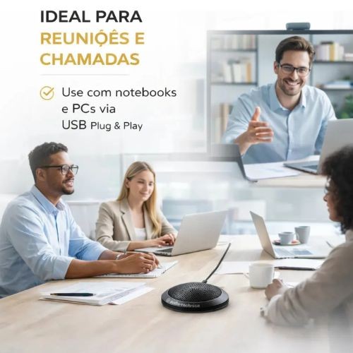 Microfone Condensador Audio-technica Atr4697-usb Omnidirecional de Mesa Para Reunião e Conferência 