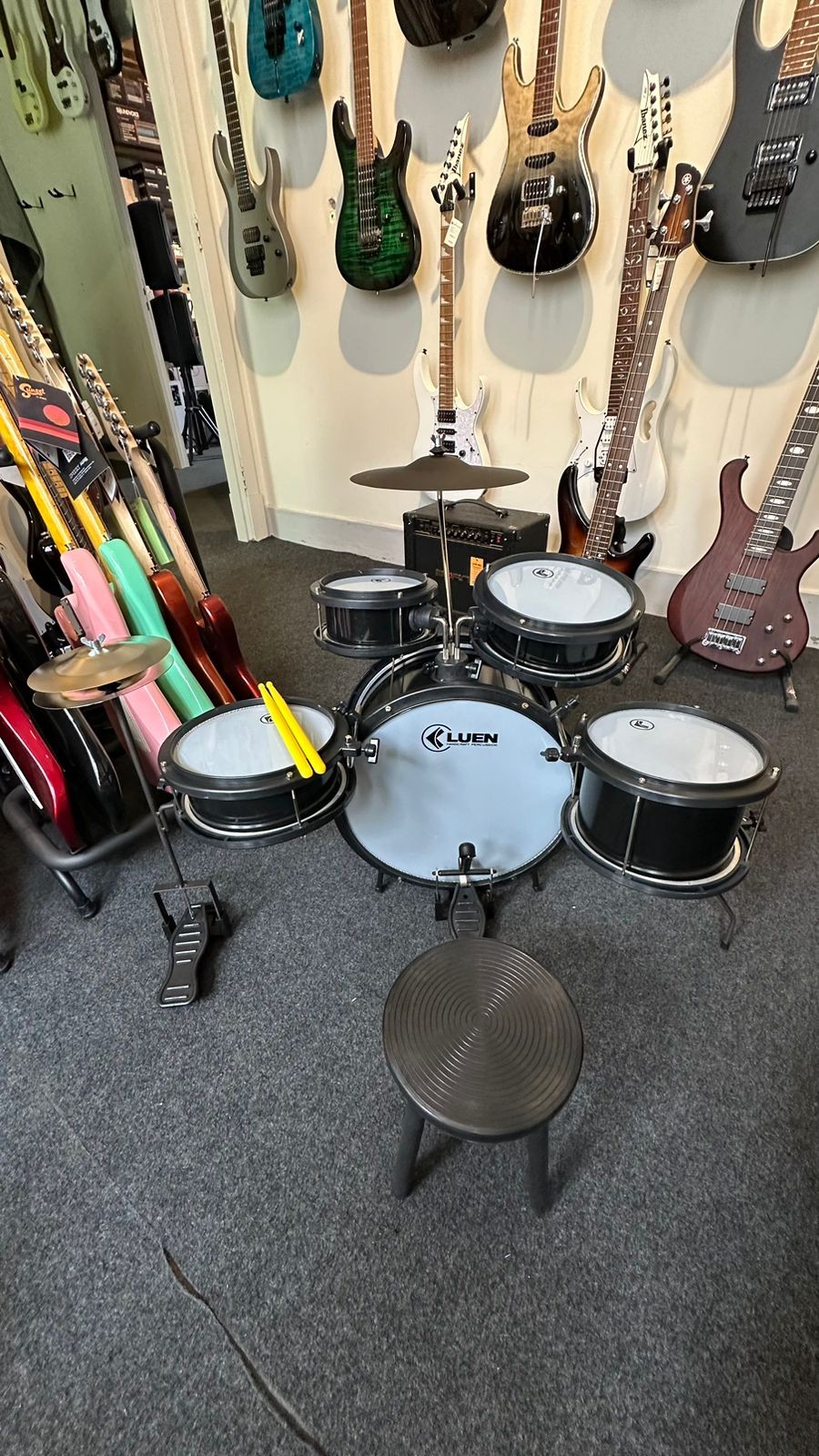 Bateria Infantil Luen Star Kids Preta Completa 