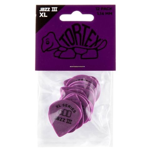 Palheta Dunlop Tortex Jazz Iii xl 1,14mm Roxa 498p1.14 – Pacote Com 12 