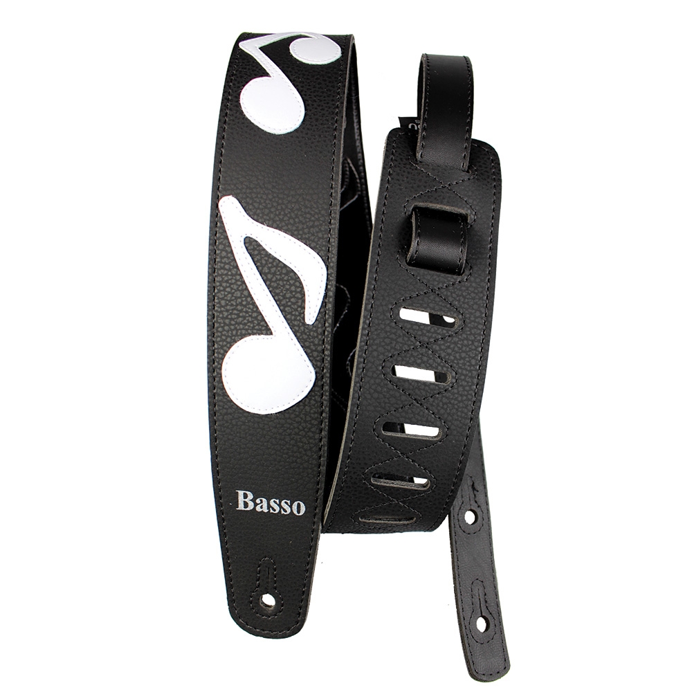 Correia Basso Straps Srv Preto Com Notas Musicais Brancas 