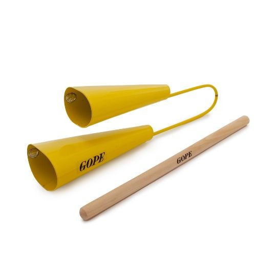 Agogô Duplo Gope Luminix Amarelo 678xa Profissional Com Baqueta 