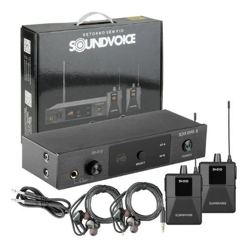 Sistema in Ear Sem Fio Duplo Soundvoice Sv-01d Uhf Para Palco, Igreja e Banda 