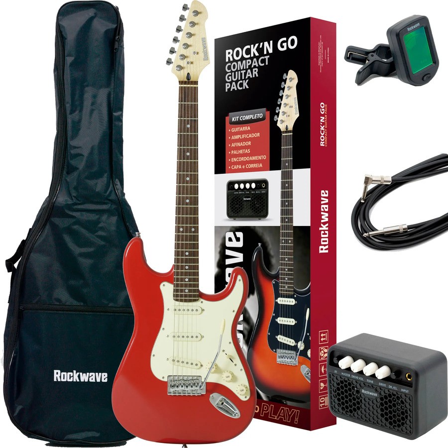 Kit Guitarra Rockwave Strinberg Strato Rgk50 rd Vermelha 