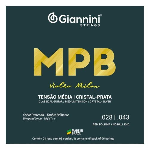 Encordoamento Giannini Genws Mpb Violão Nylon Cristal Prata Tensão Média 