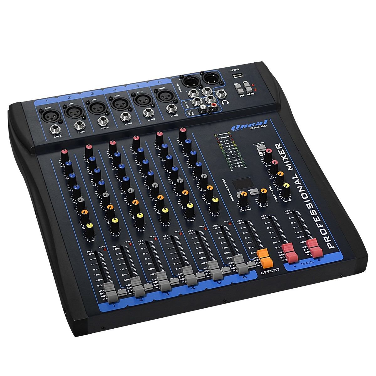 Mixer 6 Canais Usb/efeito Phantom Power Omx-60 Oneal 