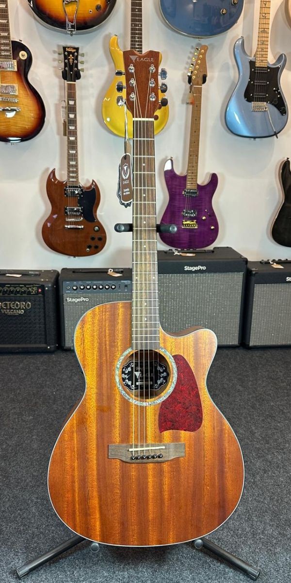 Violão Eagle Ema 663 Auditorium Cutway Aço Elétrico Natural Satin 