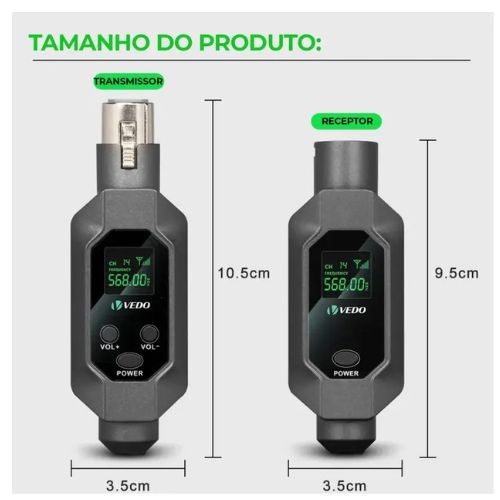 Sistema Sem Fio Vedo Vd6902 Uhf Para Microfone Dinâmico Xlr | 2 Canais 