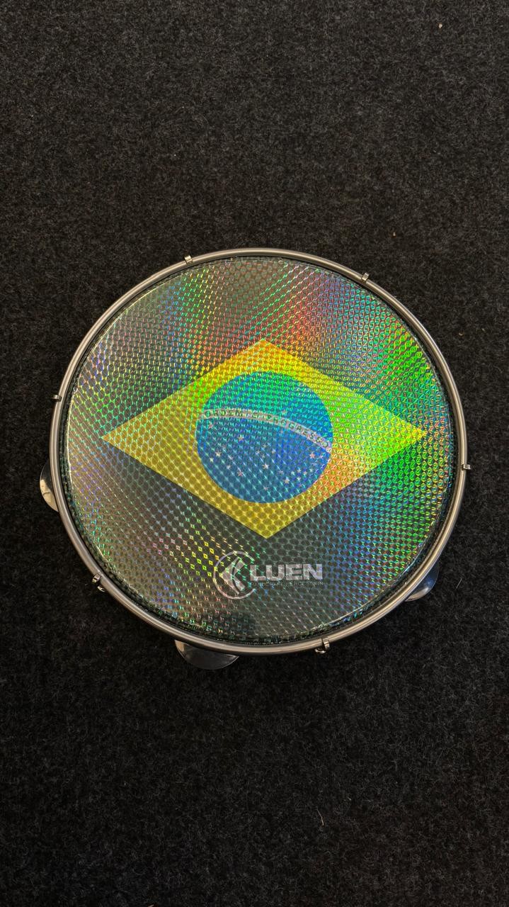 Pandeiro Luen 10 Profissional Pele Bandeira Aro Abs Cor Amarelo 