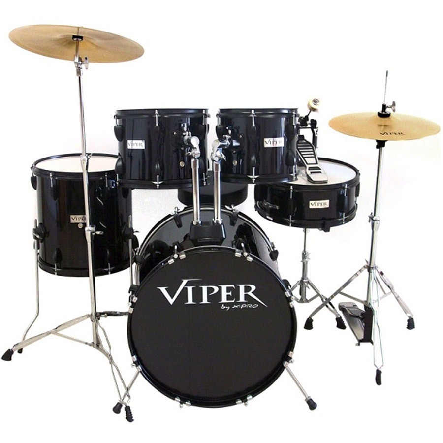 Bateria x Pro 222 Preta Acompanha Banco e Pratos Linha Viper Bumbo 22 