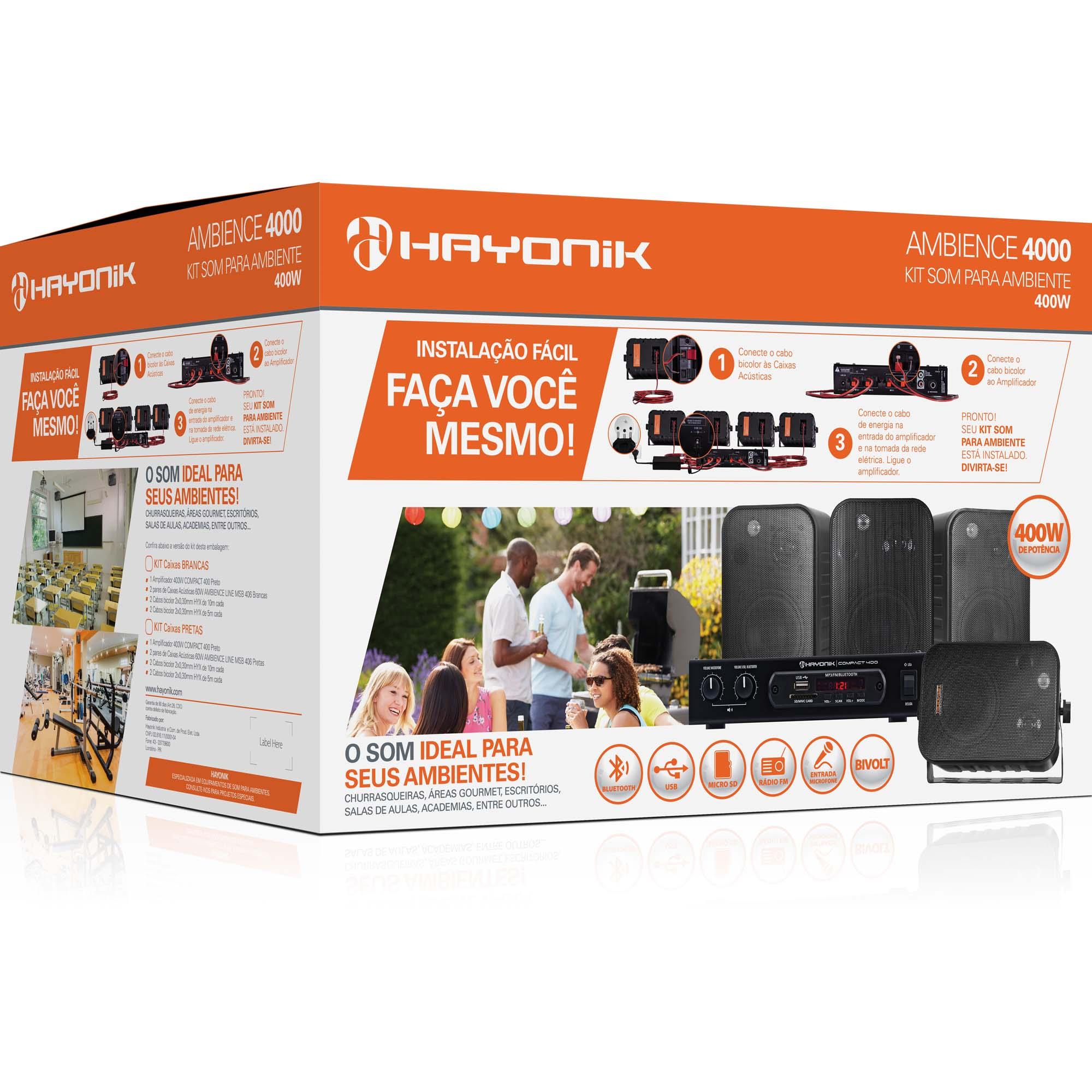 Kit Som Ambiente 400w Musical Ambience 4000 Preto Hayonik 