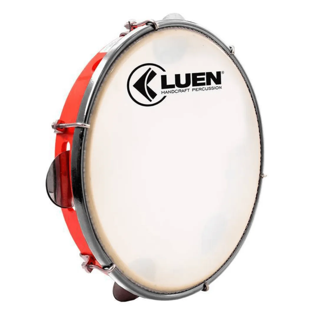 Pandeiro 12" Abs Plat. Inox Pele Leitosa Luen Vermelho 