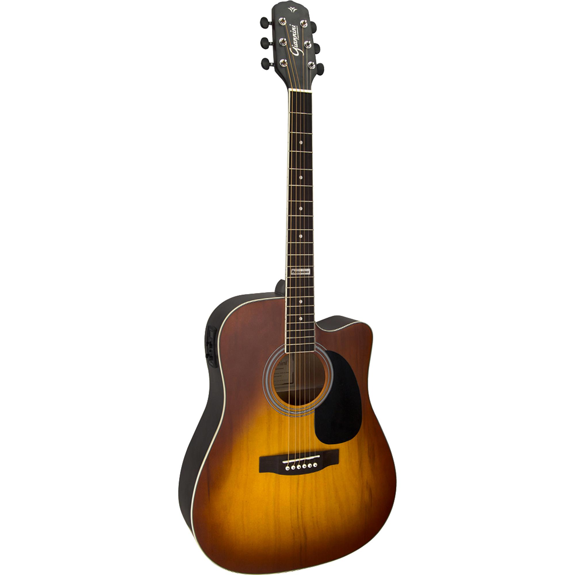 Violão Eletroacústico Dreadnought Folk Cutaway Aço Gf-1d Ceq Honey Burst Giannini 