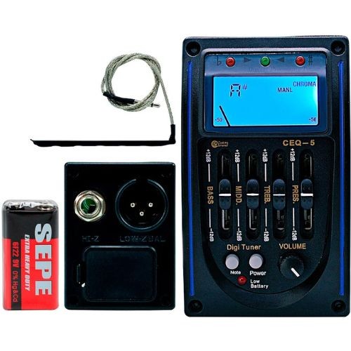 Pré Equalizador Custom Sound Ceq-5 bk Para Violão 4 Bandas Com Afinador 