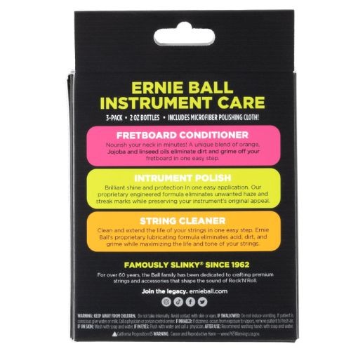 Kit de Limpeza Ernie Ball Instrument Care 3-pack Com Flanela P04225 