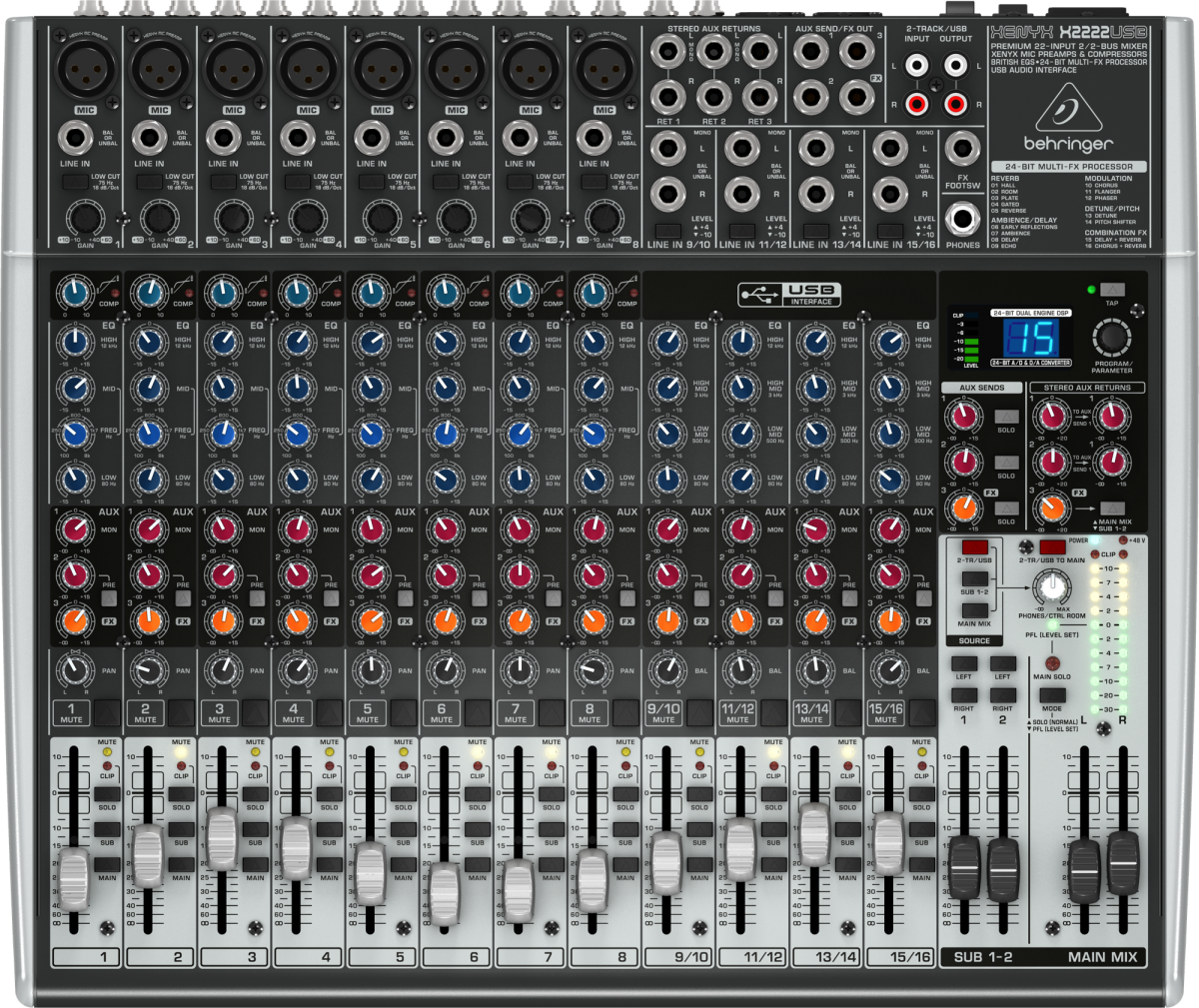 Mesa de Som Mixes 22 Canais bi Volt Qx2222 Usb Behringer     