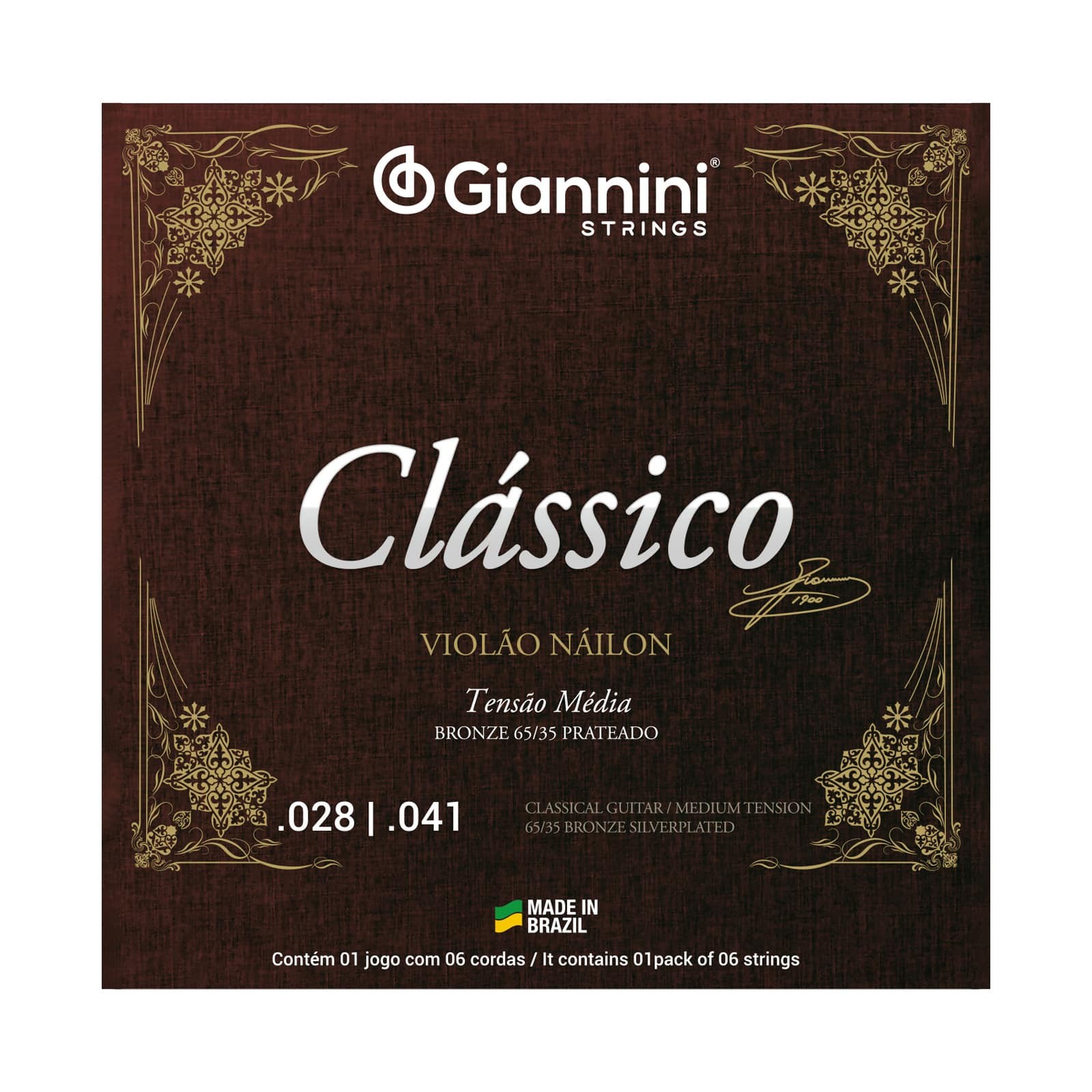 Encordoamento Violão Nylon Giannini 65/35 Prateado Med Genwpm 