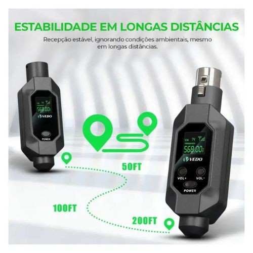 Sistema Sem Fio Vedo Vd6902 Uhf Para Microfone Dinâmico Xlr | 2 Canais 