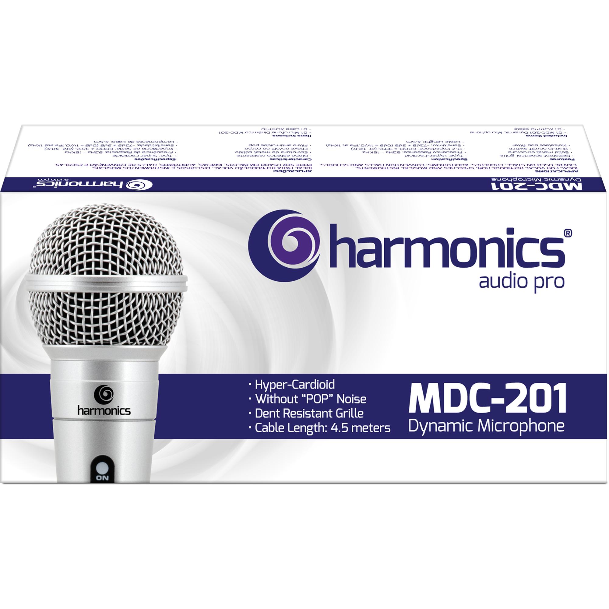 Microfone Dinâmico Supercardióide Cabo 4,5m Mdc201 Prata Harmonics 