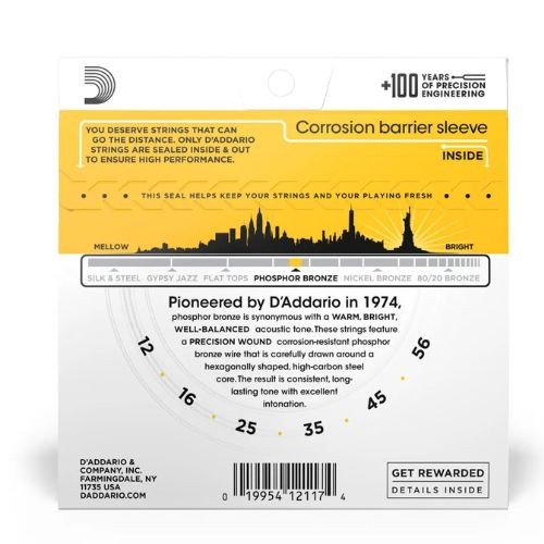 Encordoamento Para Violão Aço 12-56 Blue Grass D'addario Phosphor Bronze Ej19 