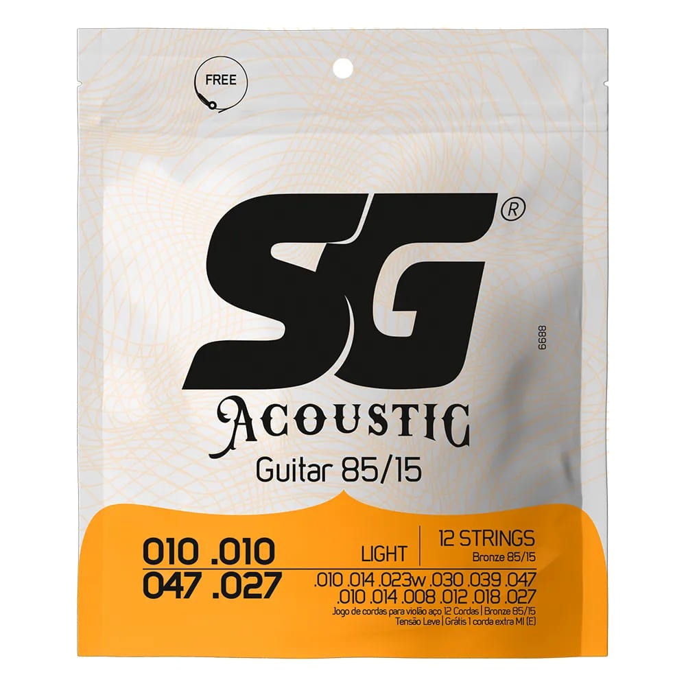 Encordoamento sg 010 Aço Bronze 85/15 Para Violão 12 Cordas 