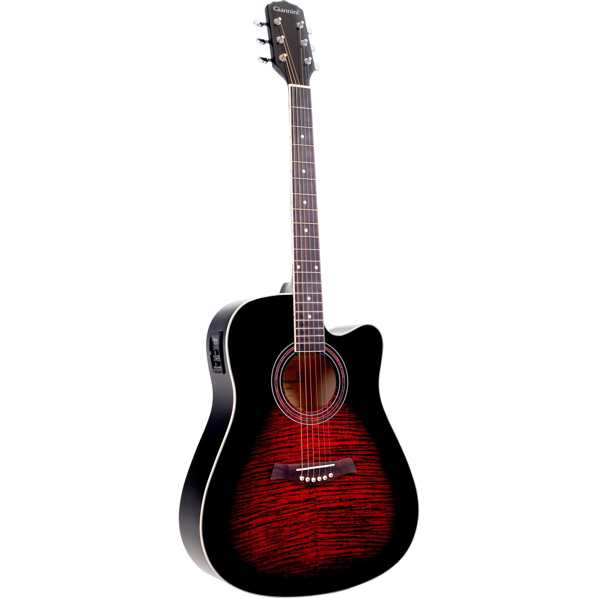 Violão Eletroacústico Folk Cutaway Aço Gf-1r Ceq Brown Red Burst Giannini 