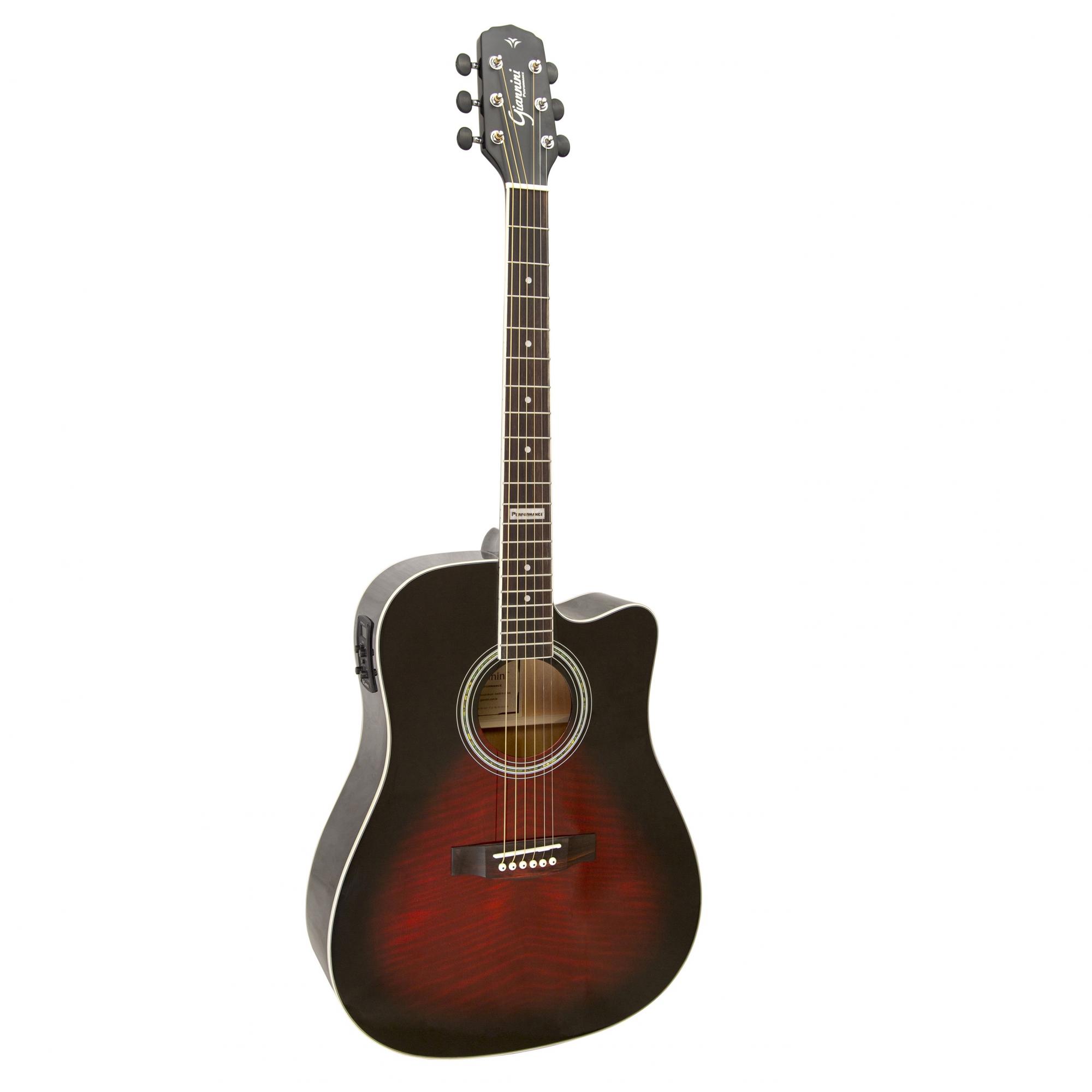 Violão Eletroacústico Dreadnought Folk Cutaway Aço Gf-1d Ceq Brown Red Burst Giannini 