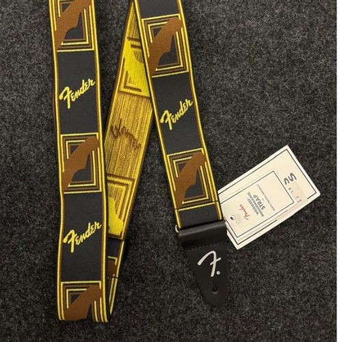 Correia Fender Weighless Monogram Black Yellow Brown Para Guitarra e Baixo 2" 