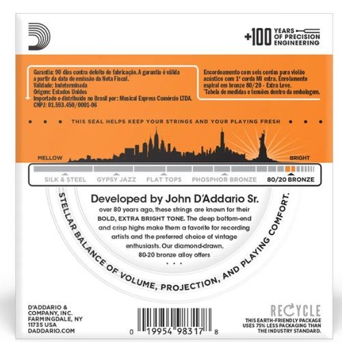 Encordoamento D'addario Violao 010 - Ej10b 