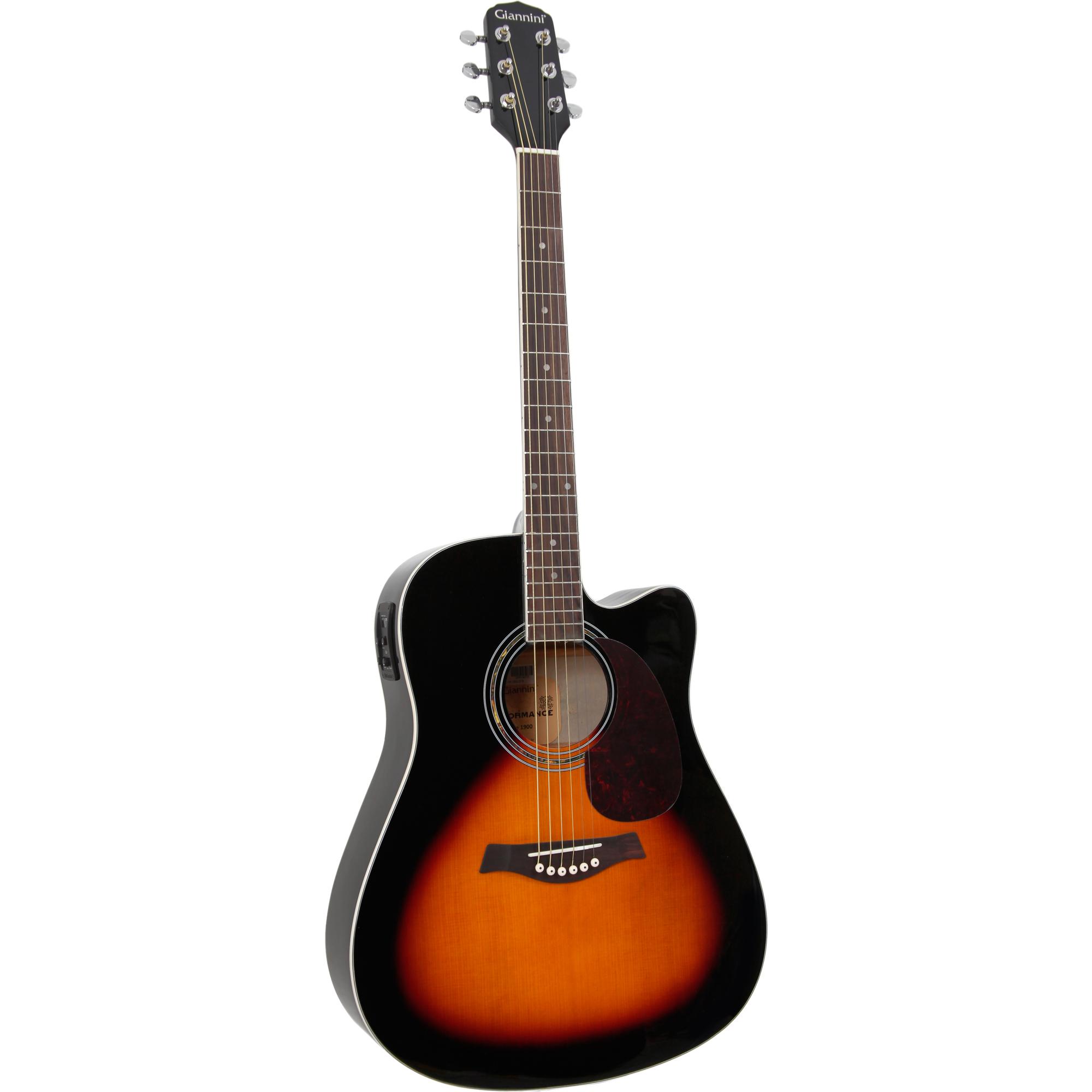 Violão Eletroacústico Folk Cutaway Aço Gf-1r Ceq 3 Tone Sunburst Giannini 