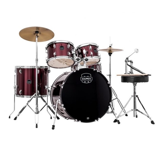 Bateria Acústica Mapex Prodigy Vinho 5 Peças Com Banco e Pratos 