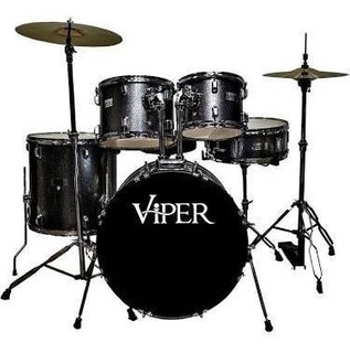 Bateria Acustica Completa 5 Pcs Viper 220 Banco e Pratos Dark Grey Xpro 